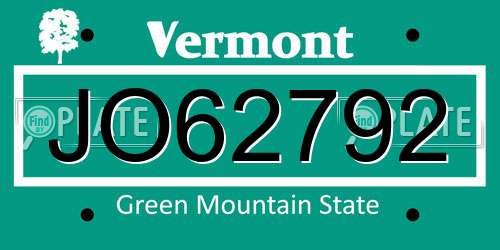 JO62792 Vermont License Plate