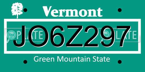 JO6Z297 Vermont License Plate