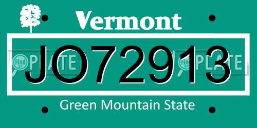 JO72913 Vermont License Plate