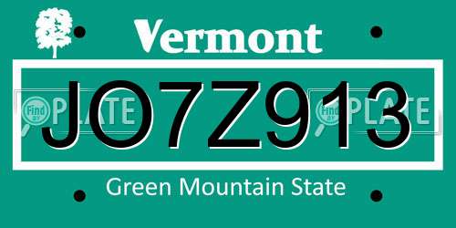 JO7Z913 Vermont License Plate