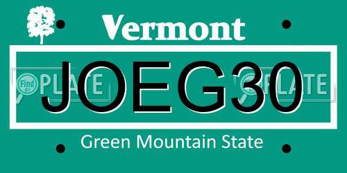 JOEG30 Vermont License Plate