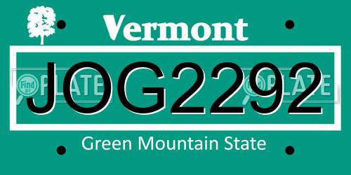 JOG2292 Vermont License Plate