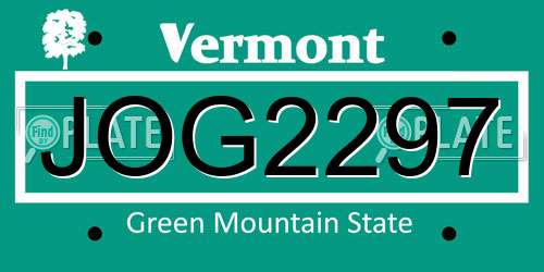 JOG2297 Vermont License Plate