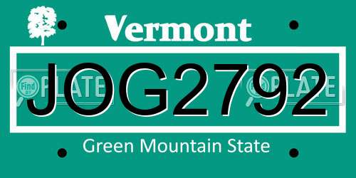 JOG2792 Vermont License Plate