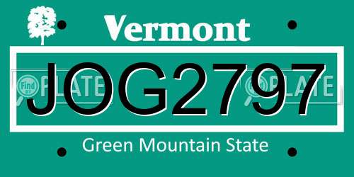 JOG2797 Vermont License Plate