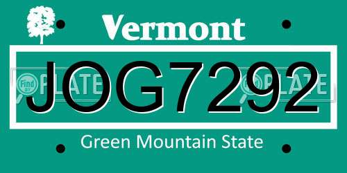 JOG7292 Vermont License Plate