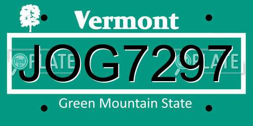 JOG7297 Vermont License Plate