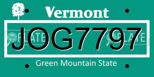 JOG7797 Vermont License Plate