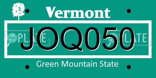 JOQ050 Vermont License Plate