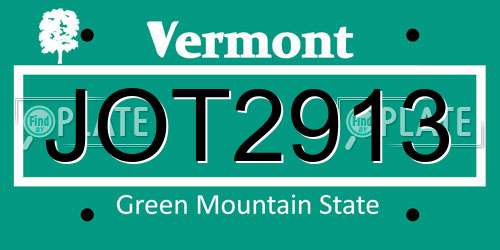 JOT2913 Vermont License Plate