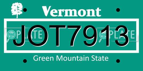 JOT7913 Vermont License Plate