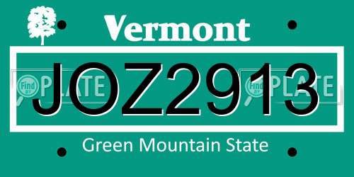 JOZ2913 Vermont License Plate