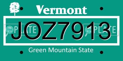 JOZ7913 Vermont License Plate