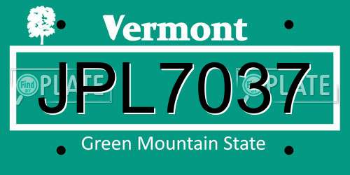 JPL7037 Vermont License Plate