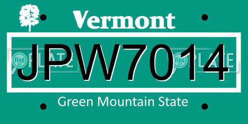 JPW7014 Vermont License Plate