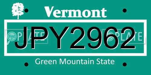 JPY2962 Vermont License Plate