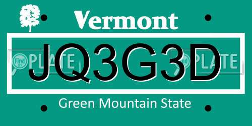 JQ3G3D Vermont License Plate