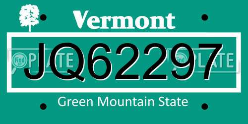 JQ62297 Vermont License Plate