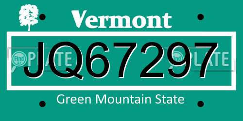 JQ67297 Vermont License Plate