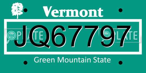 JQ67797 Vermont License Plate