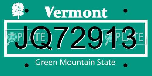 JQ72913 Vermont License Plate