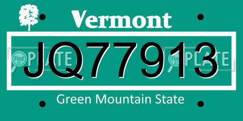 JQ77913 Vermont License Plate