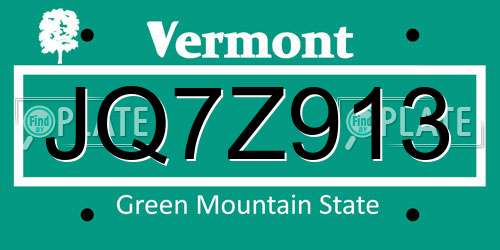 JQ7Z913 Vermont License Plate