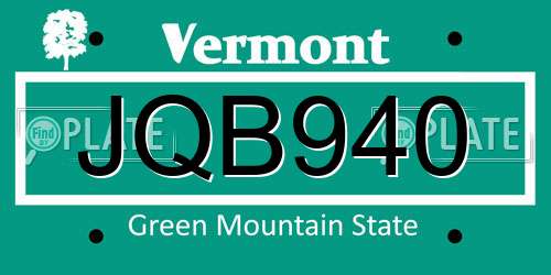 JQB940 Vermont License Plate