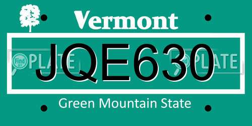 JQE630 Vermont License Plate