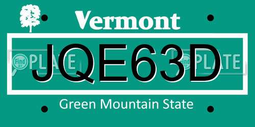 JQE63D Vermont License Plate