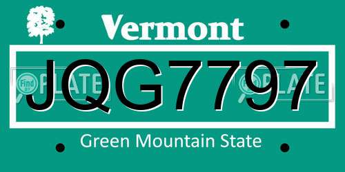 JQG7797 Vermont License Plate