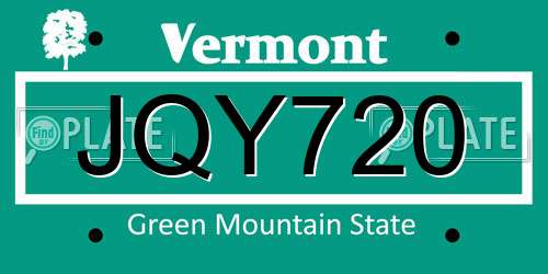 JQY720 Vermont License Plate