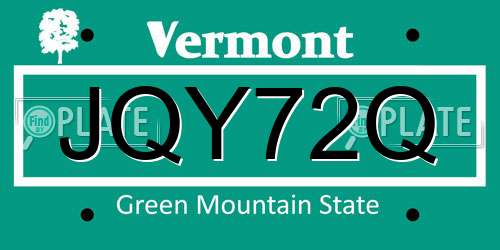 JQY72Q Vermont License Plate