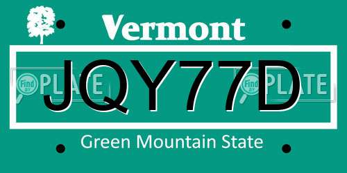 JQY77D Vermont License Plate