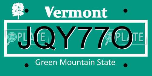 JQY77O Vermont License Plate