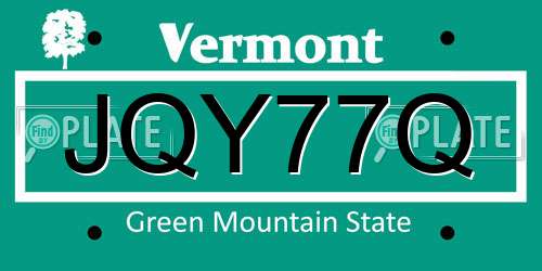 JQY77Q Vermont License Plate