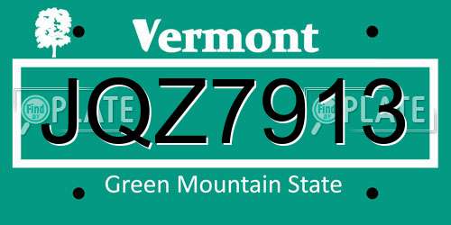 JQZ7913 Vermont License Plate