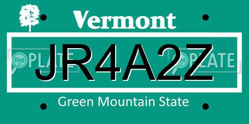 JR4A2Z Vermont License Plate