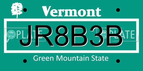 JR8B3B Vermont License Plate