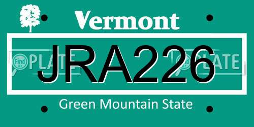 JRA226 Vermont License Plate