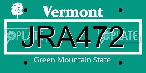 JRA472 Vermont License Plate