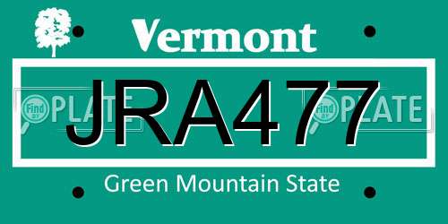 JRA477 Vermont License Plate