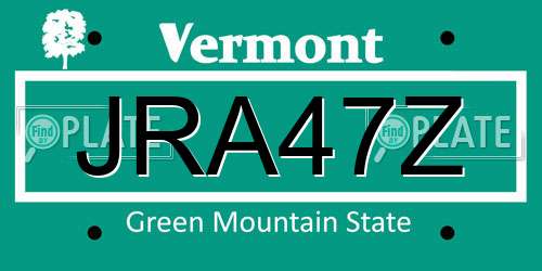 JRA47Z Vermont License Plate