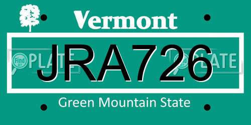 JRA726 Vermont License Plate