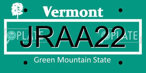 JRAA22 Vermont License Plate