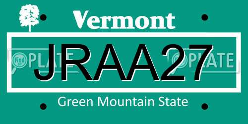 JRAA27 Vermont License Plate
