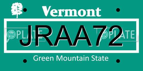 JRAA72 Vermont License Plate