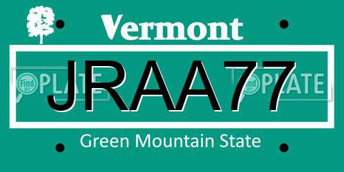 JRAA77 Vermont License Plate