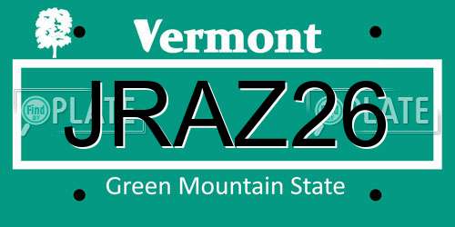 JRAZ26 Vermont License Plate