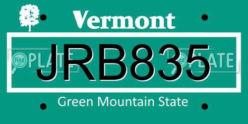 JRB835 Vermont License Plate